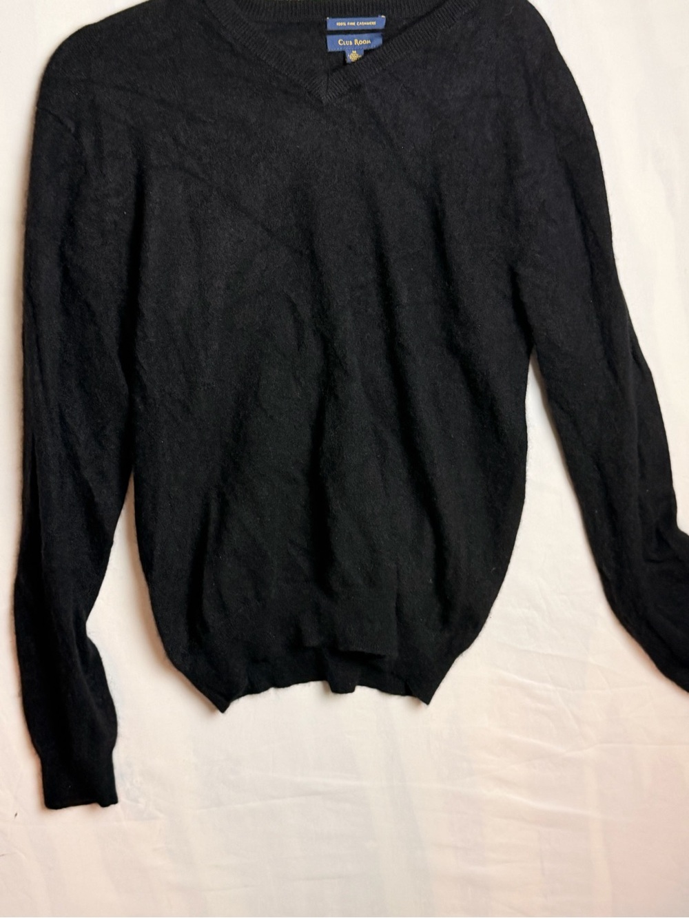 Club Room Black V-Neck Pullover Sweater 100% fine cashmere